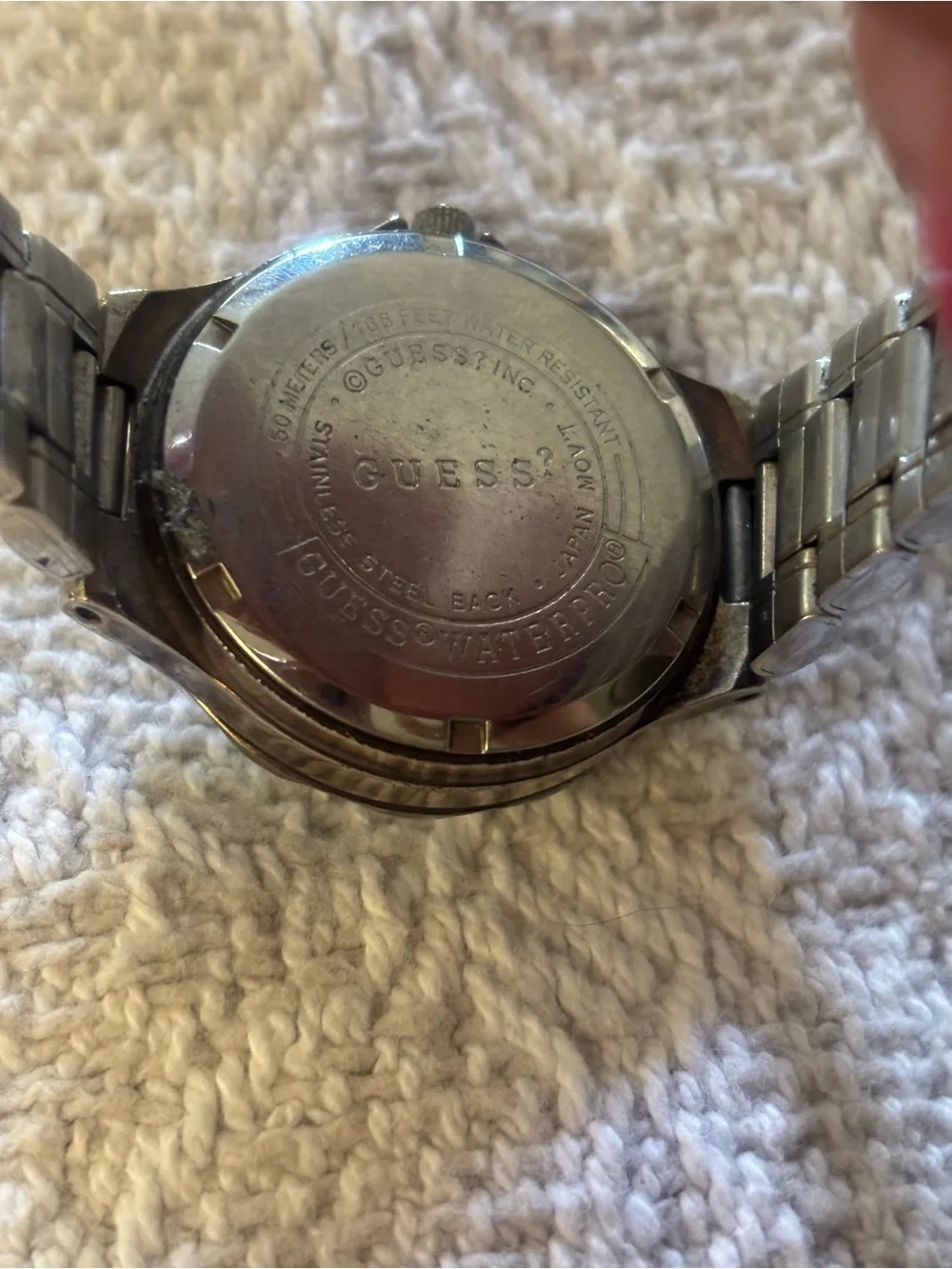 Vintage GUESS Waterpro Silver-Tone Men's Multi-Function Watch with Moon Dial